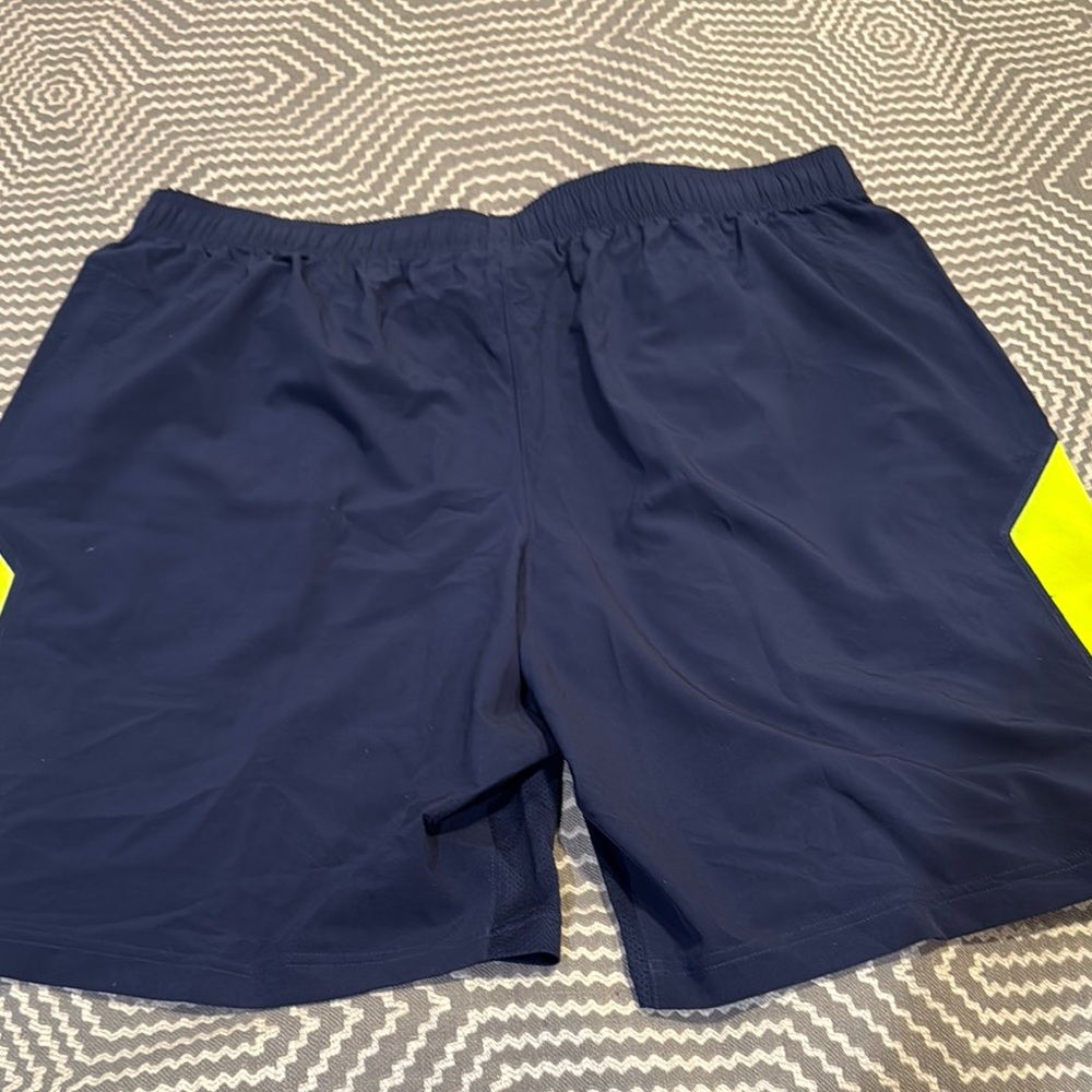 Under Armour Combine Authentic Men's Blue and Neon Yellow Athletic Shorts - Picture 6 of 6